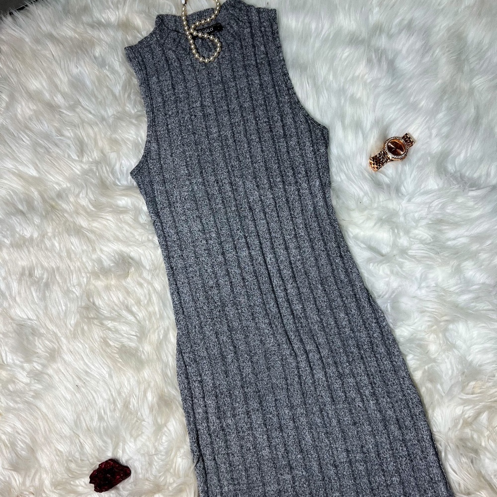 Grey | Tight Long Sleeveless Summer Dress